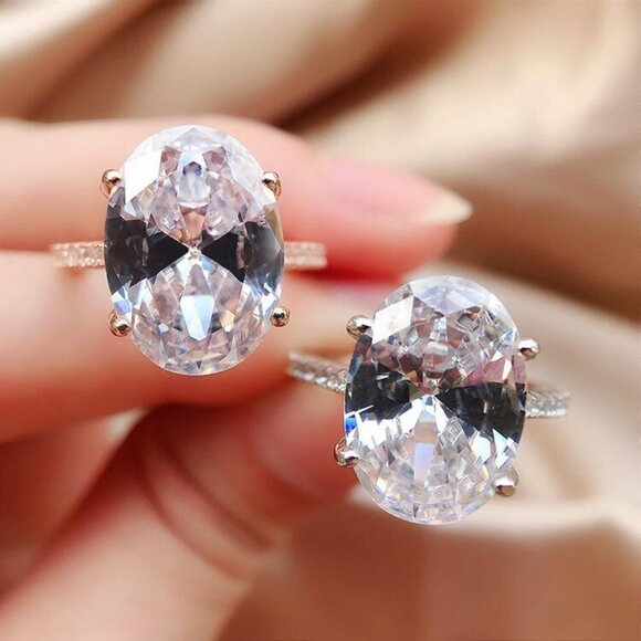 💥Crystal Pure Big Oval Zircon Thin Wedding Clear Rings for Women,MARR9177 - Picture 7 of 7